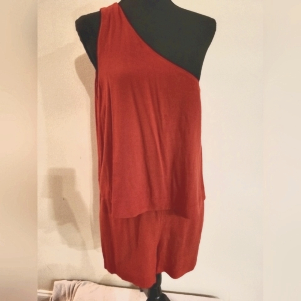 "1. State" Red One Shoulder Jumpsuit‎ W/Pockets (Size 8)